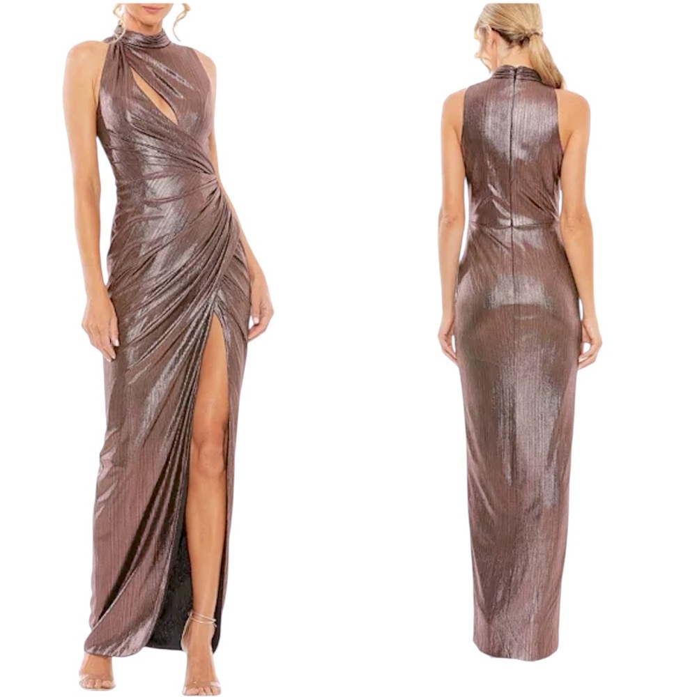 Mac Duggal Brown High Neck Sleeveless Gown Size 10 - Picture 1 of 6